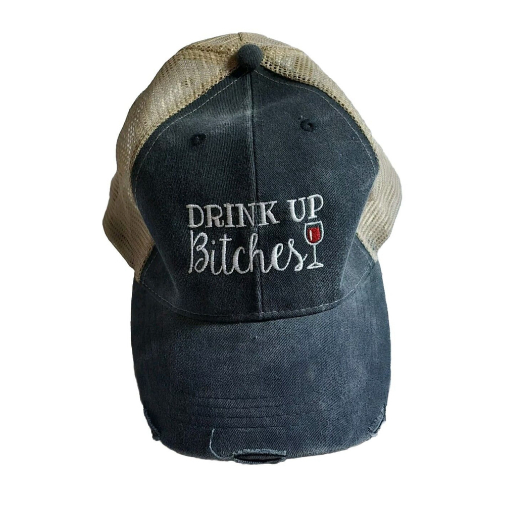 Womens Piper Lou Drink Up B*it@hes Cap Adjustable Hat Snapback Distressed